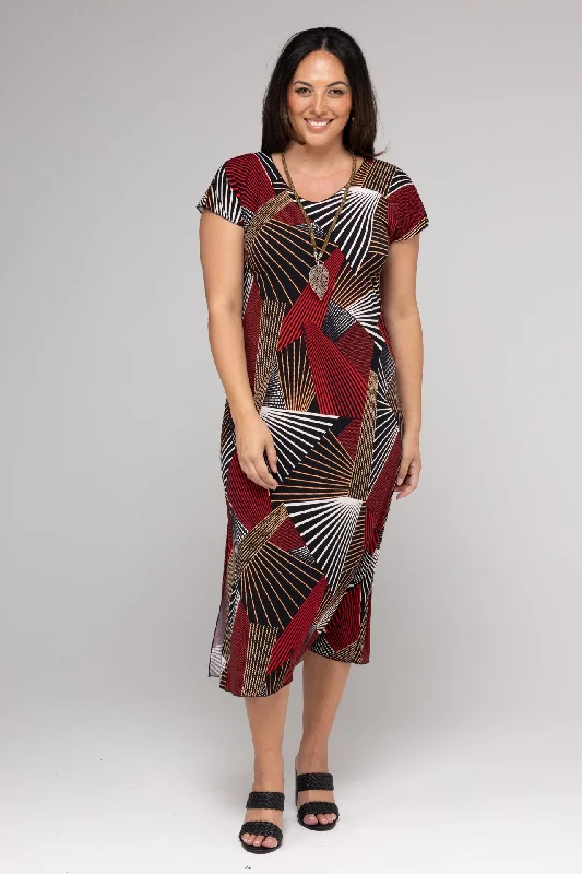 Merlot Print Short Sleeve Jersey Maxi Dress Comfortable Cotton Maxi Dress