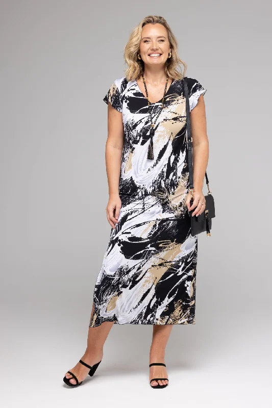 Molton Print Short Sleeve Jersey Maxi Dress Classic A-Line Maxi Dress