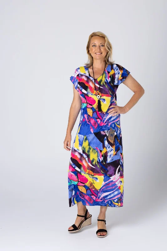 Monaco Print Short Sleeve Jersey Maxi Dress Elegant Maxi Dress with Belt