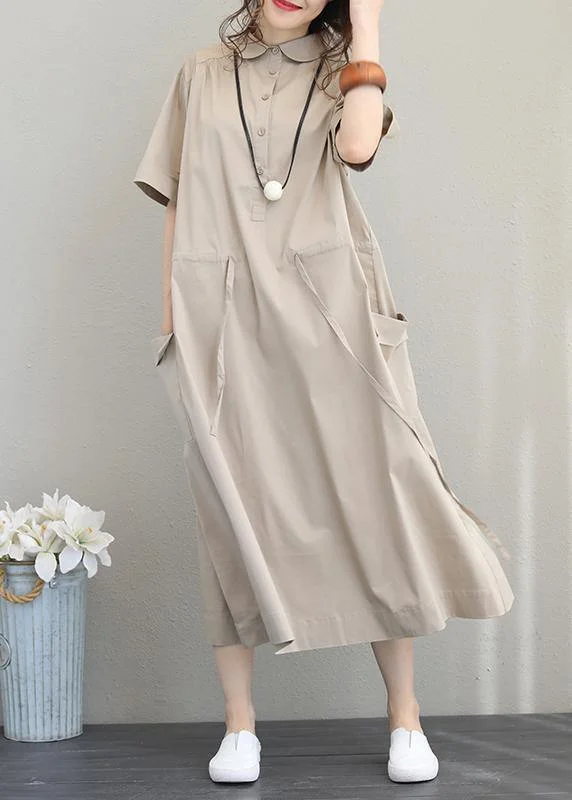 Natural lapel drawstring cotton clothes linen khaki Maxi Dress Classic Strapless Maxi Dress