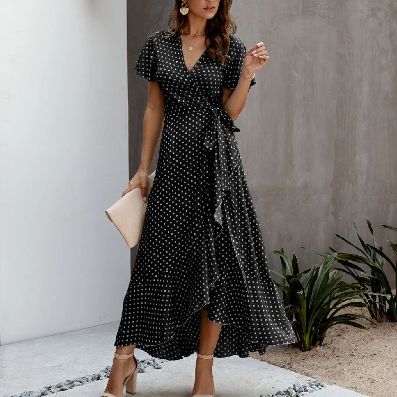 Polka Dot Chiffon V-Neck Maxi Dress Cozy Knit Maxi Dress