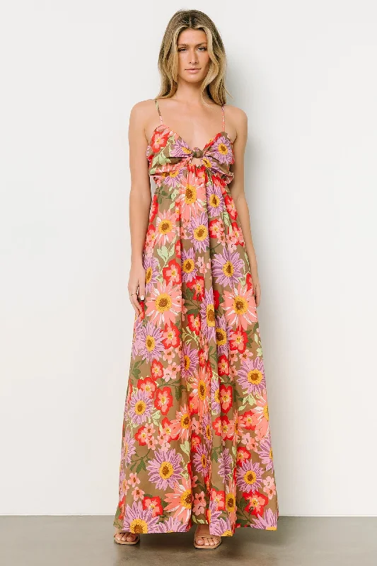 Rosalee Maxi Dress | Flower Multi Elegant Lace-Up Maxi Dress