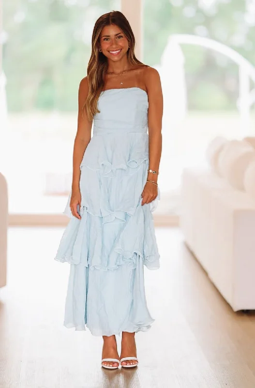 Ruffles of Love Maxi Dress - Light Blue Fashionable High-Low Maxi Dress