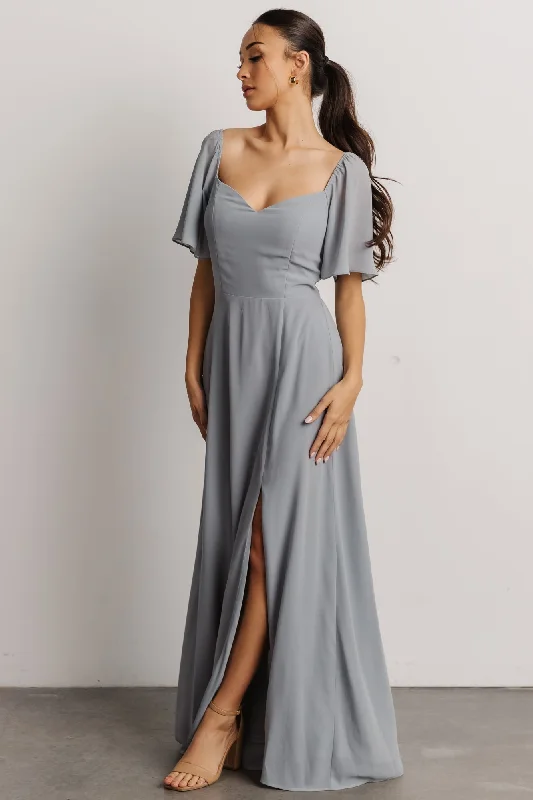 Sierra Sweetheart Maxi Dress | Light Blue Cozy Maxi Dress with Slit