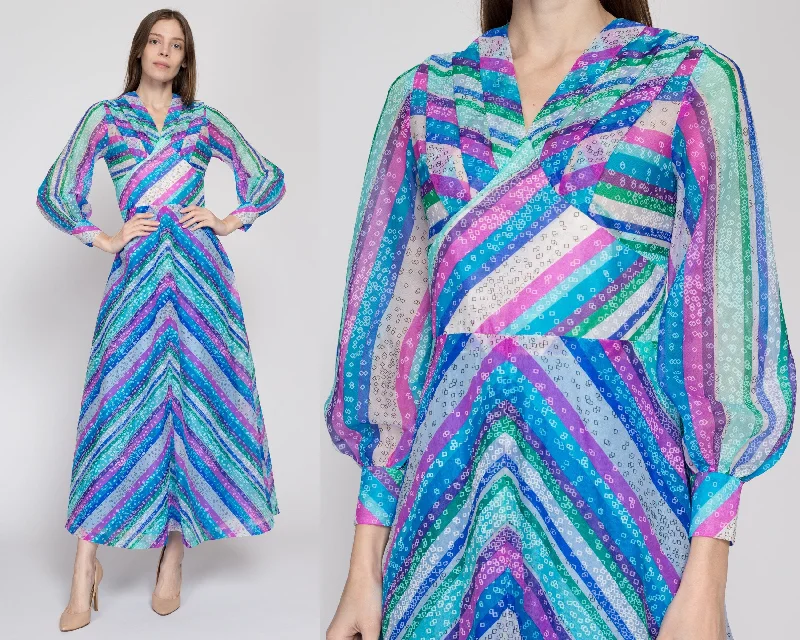 Small 60s 70s Psychedelic Striped Maxi Dress Petite Fashionable High-Low Maxi Dress