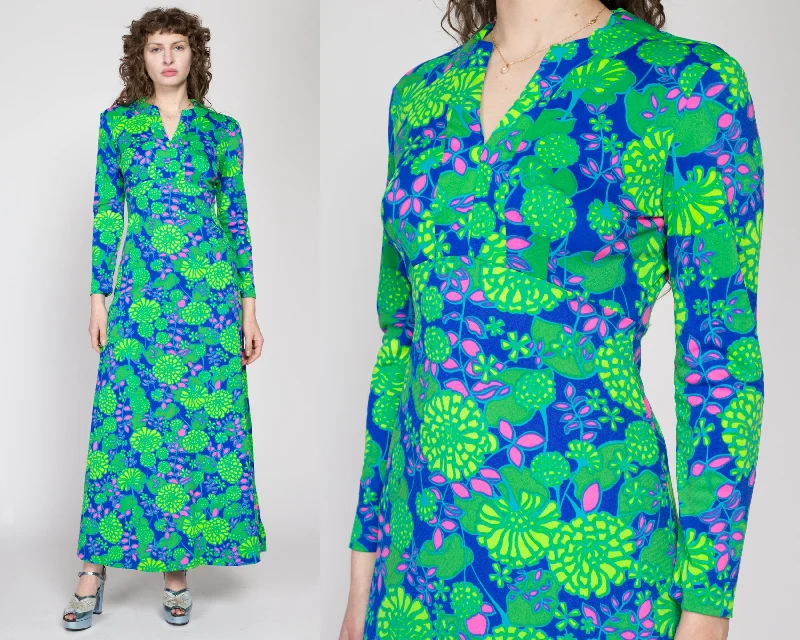 Small 70s Keram New York Psychedelic Floral Maxi Dress Elegant Sleeveless Maxi Dress