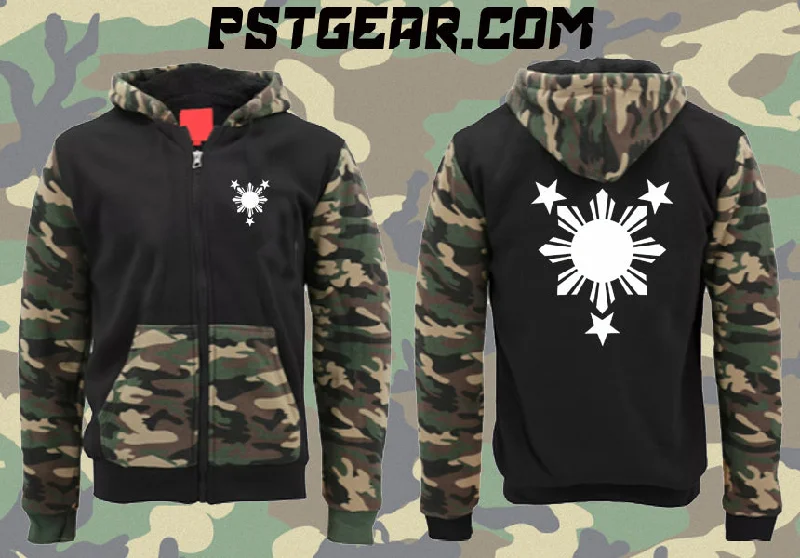 3 Stars and Sun Camo Hoody Hoodie with Button Placket Classic Preppy