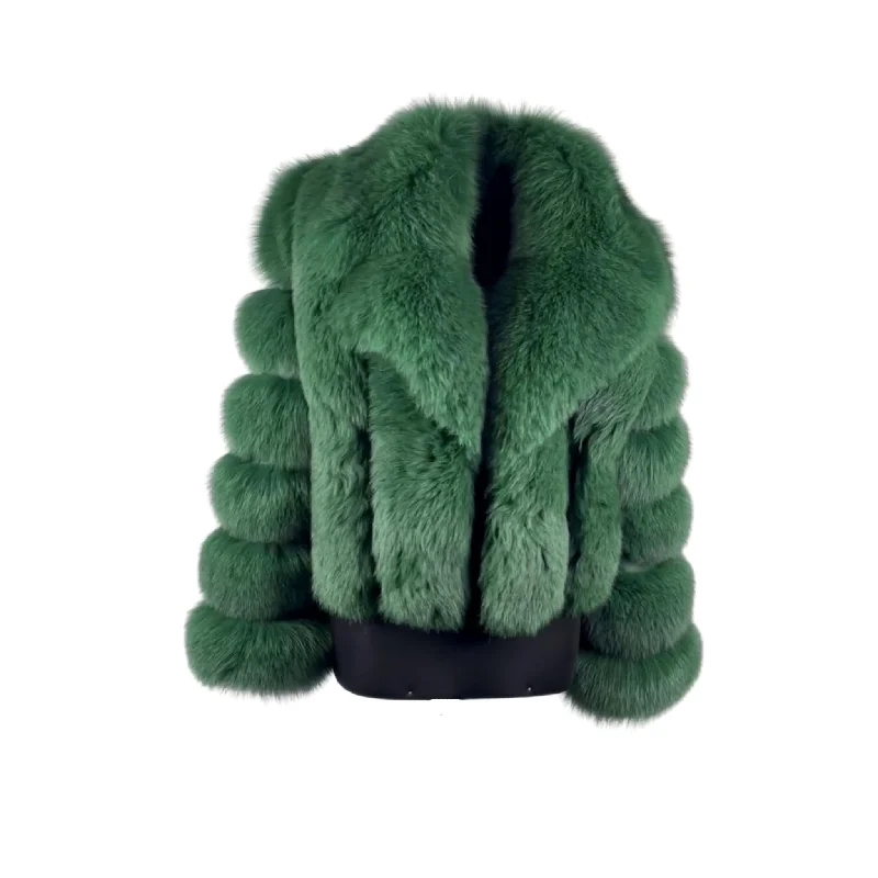 Women's Green Fox  Fur  Jacket Style # 6006 Knit Jacket Woven Jacket Fleece Jacket