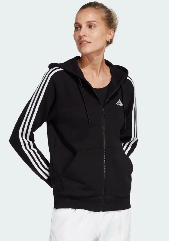 Adidas Womens Fleece 3-Stripes Full-Zip Hoodie <br> GM5567 Hoodie with Hem Contrast Bold Stylish