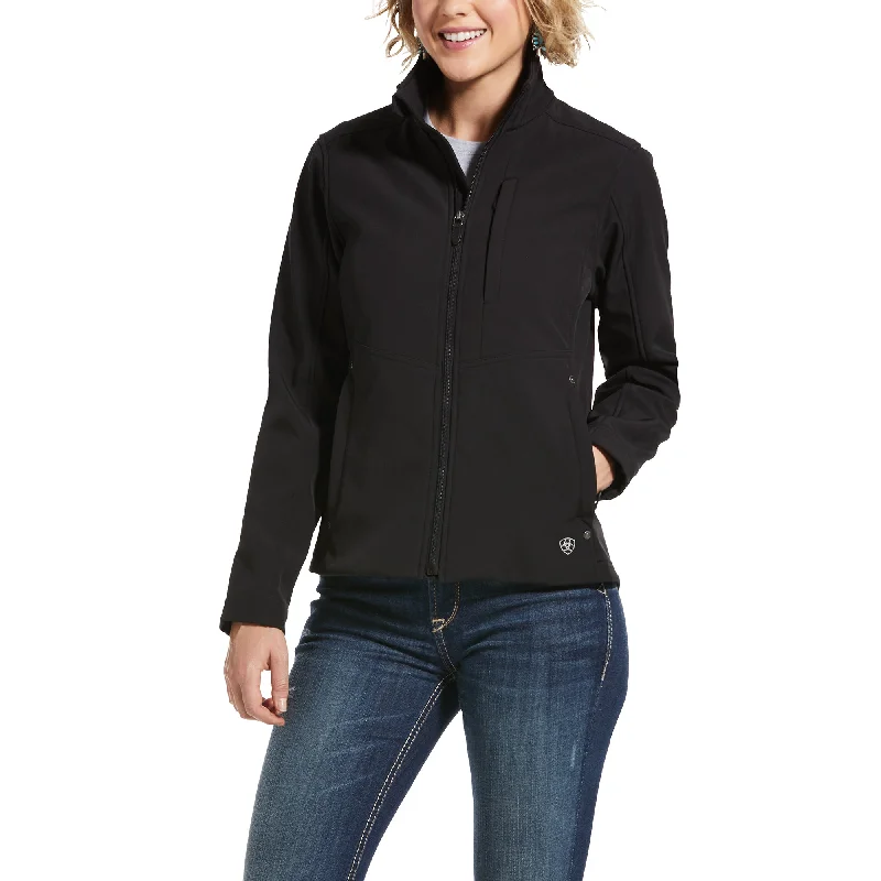 ARIAT LADIES BLACK REAL AZTEC SOFTSHELL JACKET Front Pockets Side Pockets Patch Pockets