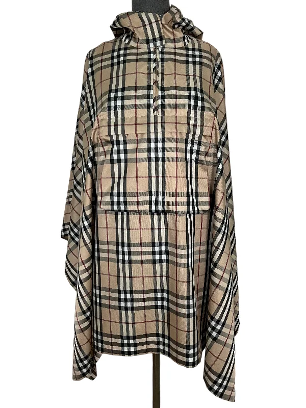 Burberry Check Hooded Poncho Hoodie with Frayed Bohemian Relaxed