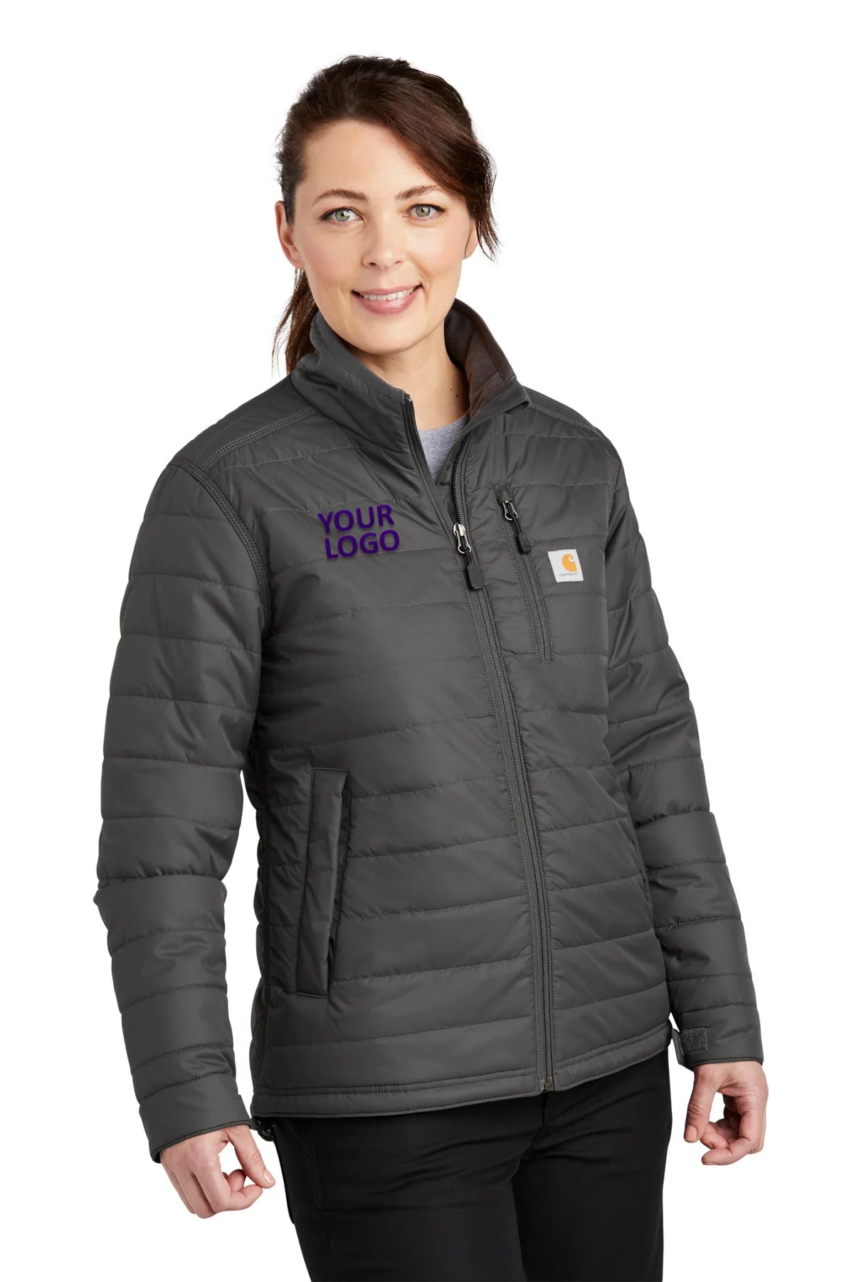 Carhartt Womens Gilliam Branded Jackets, Shadow Grey Nylon Fabric Polyester Fabric Spandex Fabric