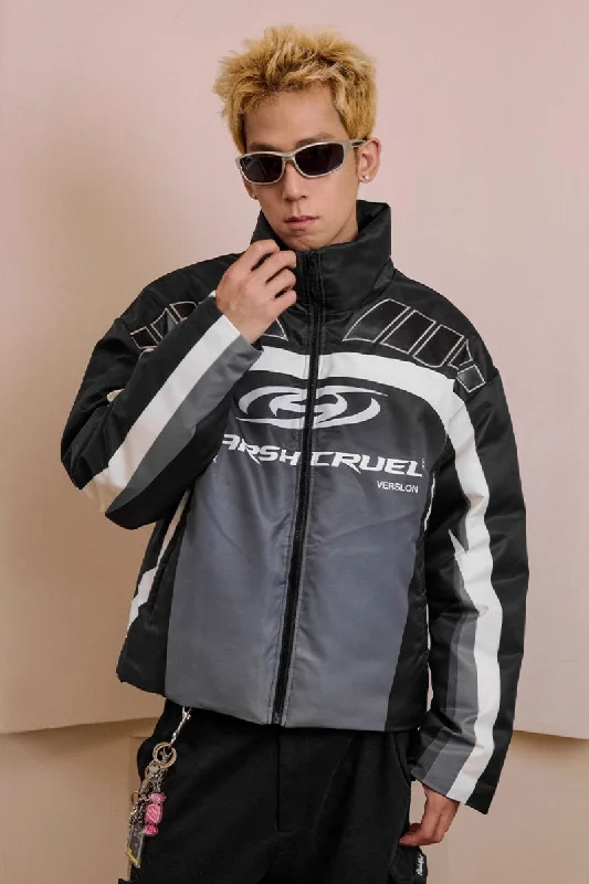 Colorblock Racing Gradient Puffer Jacket Tiered Jacket Buttoned Jacket Zippered Jacket