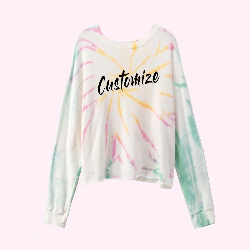 Custom Text Multicolor Tie Dye Sweatshirt Hoodie with Camouflage Military Edgy