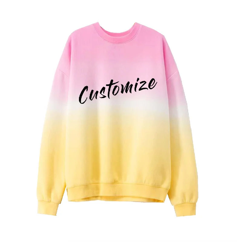 Custom Text Ombre Pink Yellow Tie Dye Sweatshirt Hoodie with Pocket Utility Practical