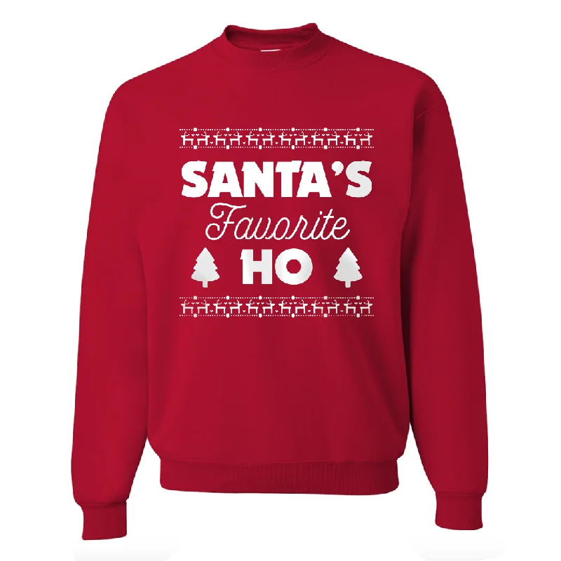 Santa's Favorite Ho Red Christmas Pullover Sweatshirt Hoodie with Front Slit Layering Stylish