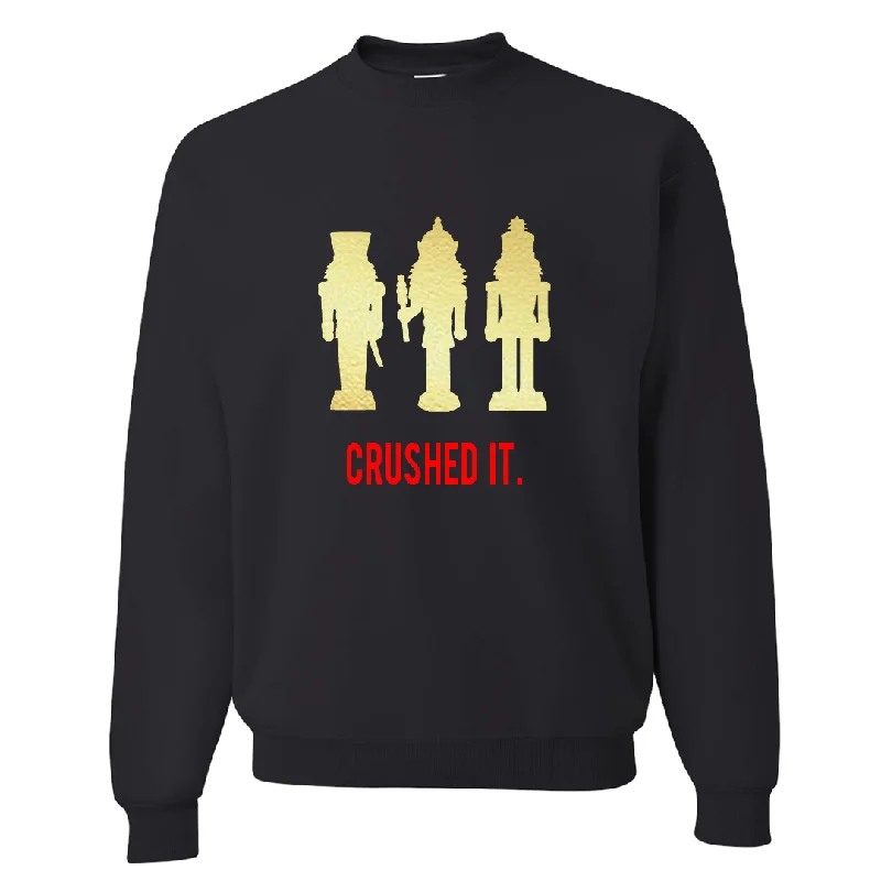 Crushed It Nutcracker Black Pullover Sweatshirt Hoodie with Cuffed Sleeves Snug Secure