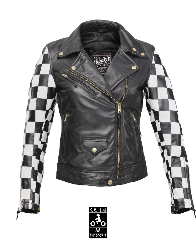 Eudoxie Beth Ladies Leather Jacket Herringbone Jacket Houndstooth Jacket Plaid Jacket