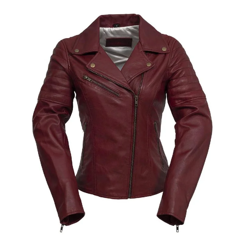 First Manufacturing Princess - Women's Lambskin Leather Jacket, Oxblood Knit Jacket Woven Jacket Fleece Jacket