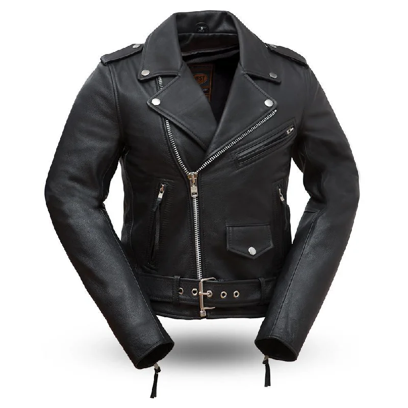 First Manufacturing Rockstar - Women's Motorcycle Leather Jacket, Black Welt Pockets Slit Pockets Flap Pockets