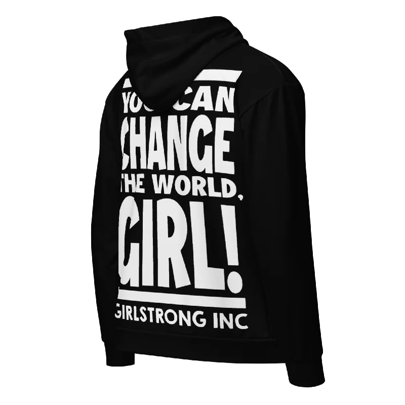 GS GRAPHIX ZIP HOODIE BLACK - YOU CAN CHANGE THE WORLD, GIRL! Hoodie with Cropped Fit Short Trendy