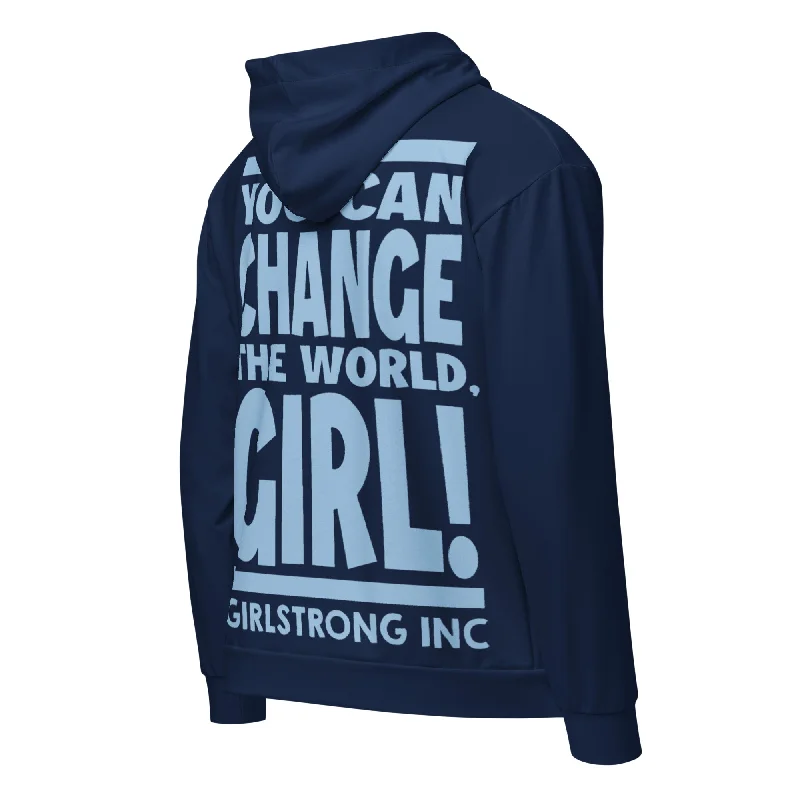 GS GRAPHIX ZIP HOODIE NAVY - YOU CAN CHANGE THE WORLD, GIRL! Hoodie with Oversized Fit Loose Comfortable