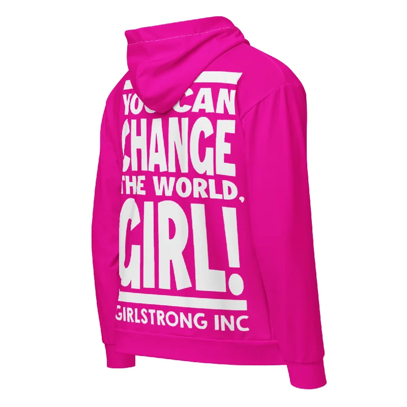 GS GRAPHIX ZIP HOODIE PRETTY PINK - YOU CAN CHANGE THE WORLD, GIRL! Hoodie with Typography Text Message