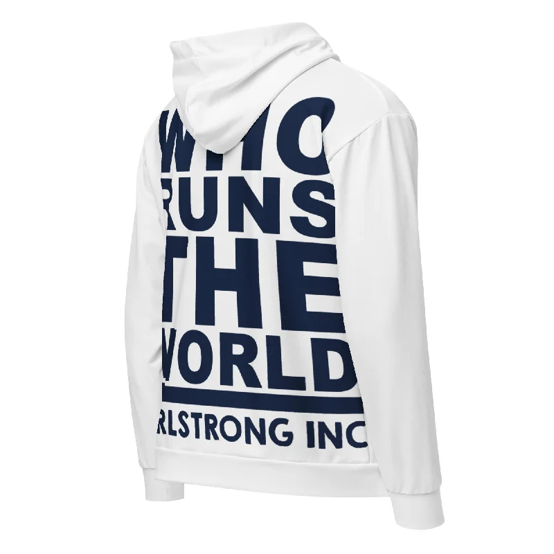 GS GRAPHIX ZIP HOODIE WHITE - WHO RUNS THE WORLD Hoodie with Cuffed Sleeves Snug Secure