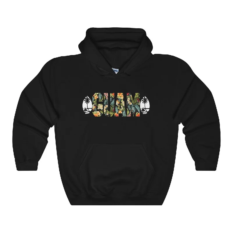 Guam Floral Hoodies Dark Colors. Hoodie with Back Slit Movement Comfort