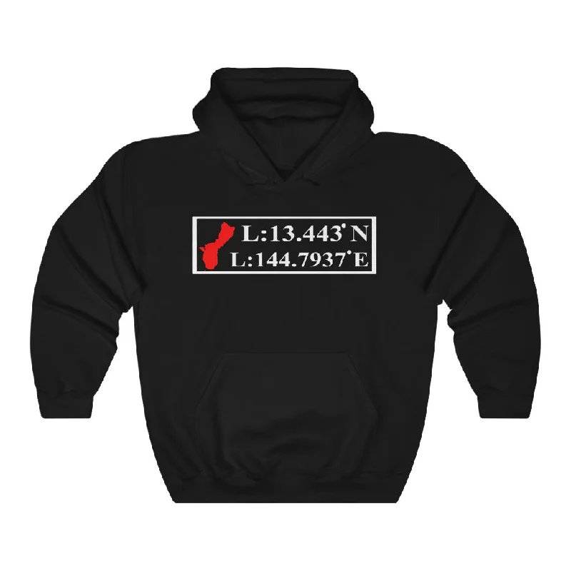 GUAM GPS Longitude Latitude Unisex Heavy Blend™ Hooded Sweatshirt Hoodie with Rhinestones Sparkly Elegant