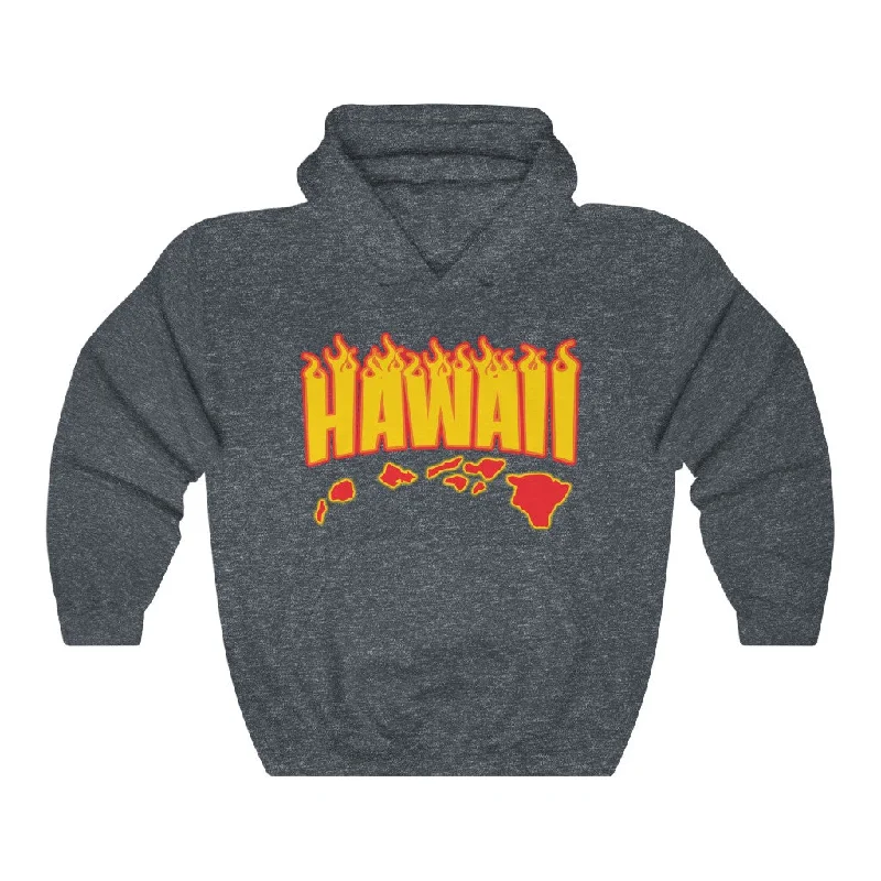 Hawaii Fire Unisex Heavy Blend™ Hooded Sweatshirt Hoodie with Hem Frayed Vintage Worn