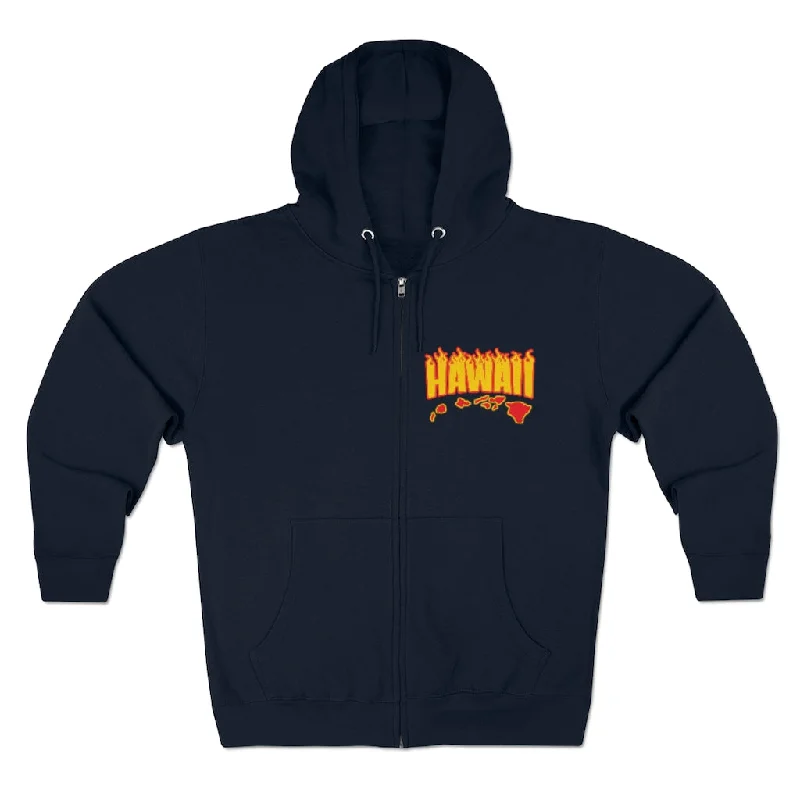 Hawaii Fire Unisex Premium Full Zip Hoodie Hoodie with Embroidery Detailed Premium