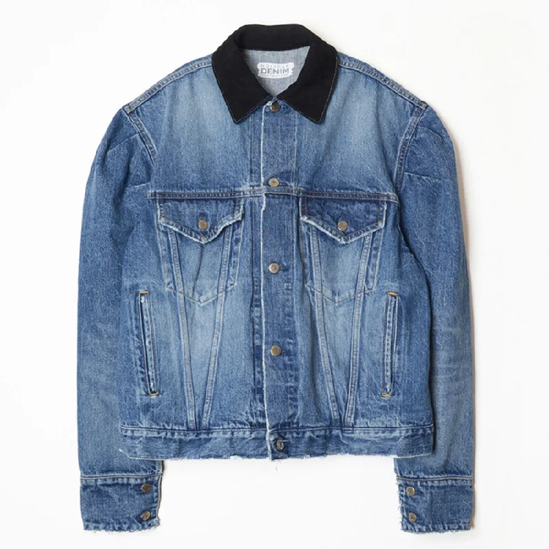 【HOLIDAY/ホリデイ】<br>DAMAGE DENIM PUFF JACKET <br>24202002 Print Jacket Jacquard Jacket Embroidered Jacket