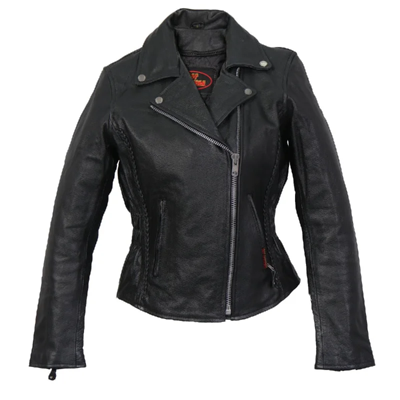 Hot Leathers Women's Braided Motorcycle Leather Jacket Zippered Front Buttoned Front Snap Front