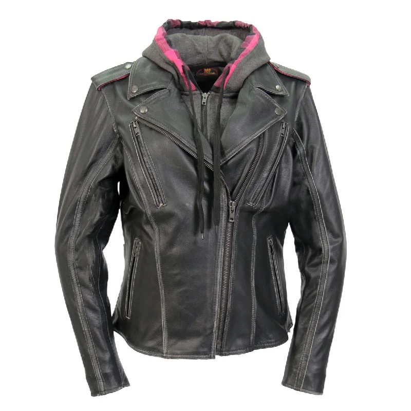 Hot Leathers Women's Jacket With Removable Fleece Lining Separate Ribbed Jacket Pleated Jacket Ruffled Jacket