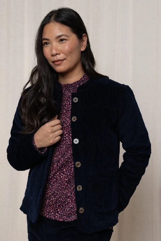 Lily & Me LM24587N Palmer Jumbo Cord Jacket Navy Zip Front Button Front Snap Front