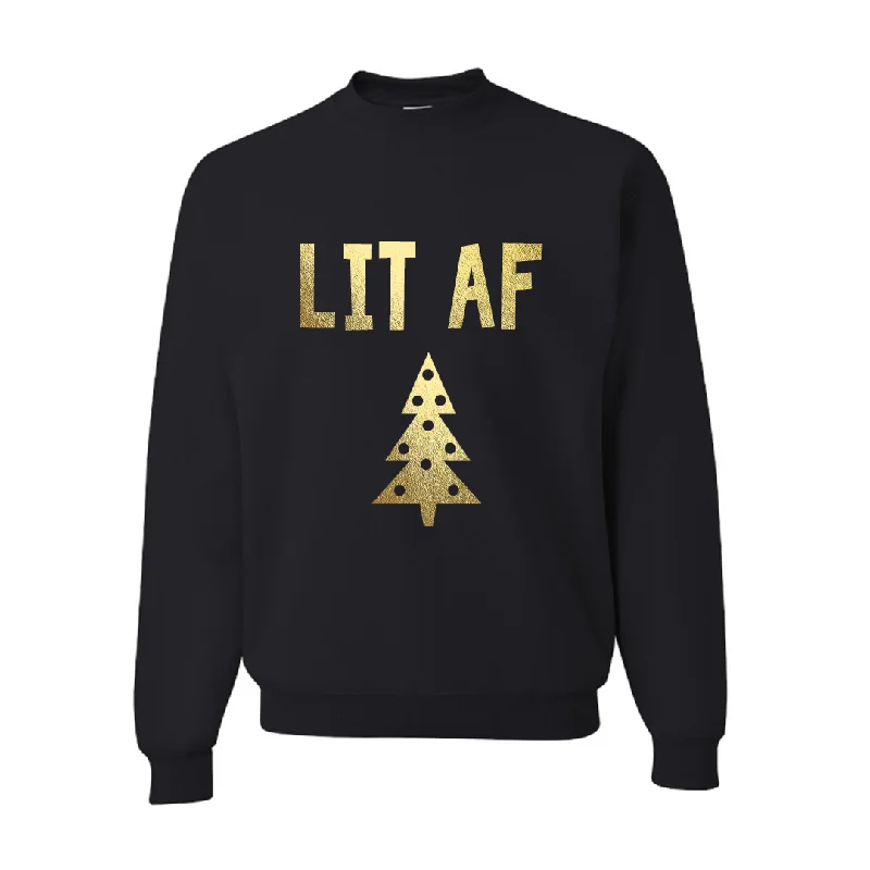 Lit AF Black Slouchy Pullover Christmas Sweatshirt Hoodie with Monochrome Minimalist Simple