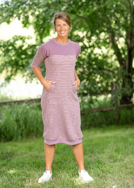 Liv Purple Striped Colorblock Sweatshirt Dress Hoodie with Reflective Safety Nightwear