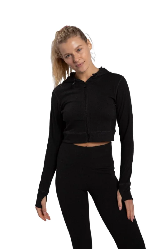 Mono B Cropped Zip Hoodie with Thumbholes AJ-A1061 Hoodie with Hem Contrast Bold Stylish