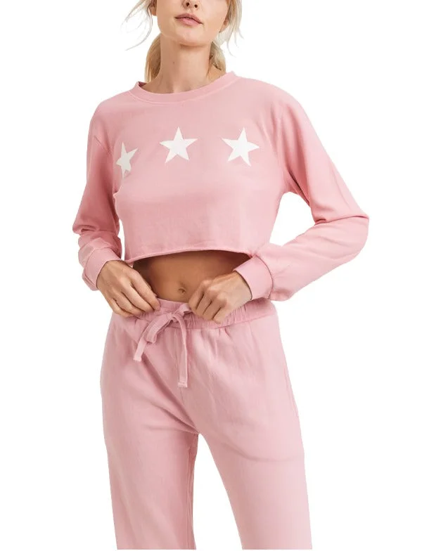 Mono B Triple Stars Terry Cropped Hoodie KT11612 Hoodie with Mesh Breathable Sporty