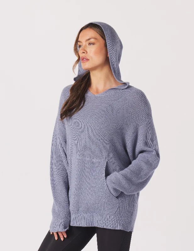 Prestige Hoodie: Washed Blue Hoodie with Puffed Sleeves Voluminous Trendy