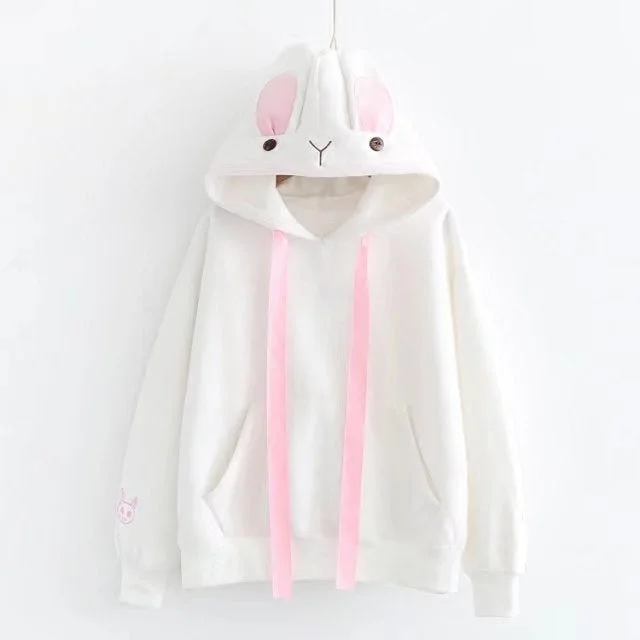 Rabbit Ear Embroidered Hoodie YV40975 Hoodie with Raw Hem Edgy Unfinished