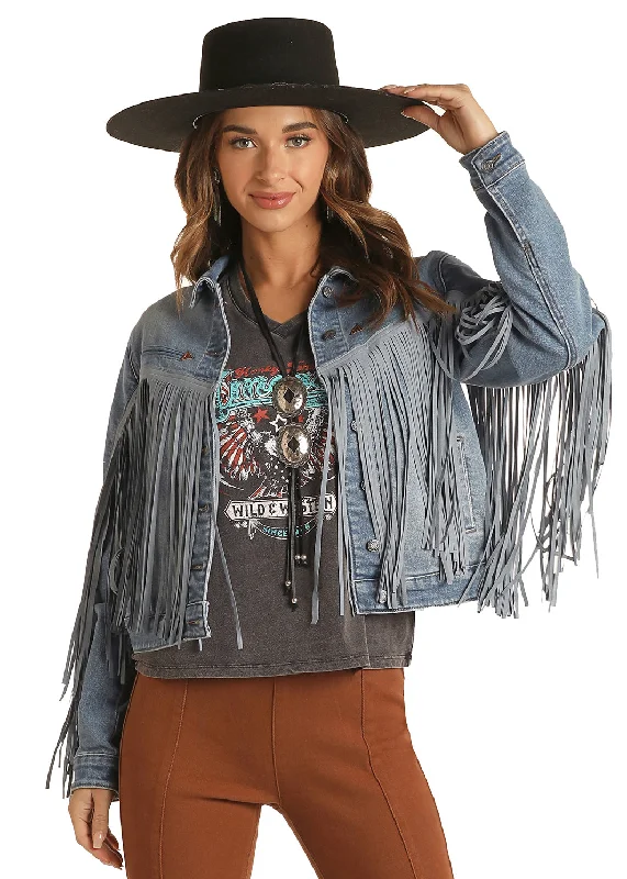 ROCK & ROLL BLUE SUEDE FRINGE JACKET Denim Jacket Leather Jacket Suede Jacket