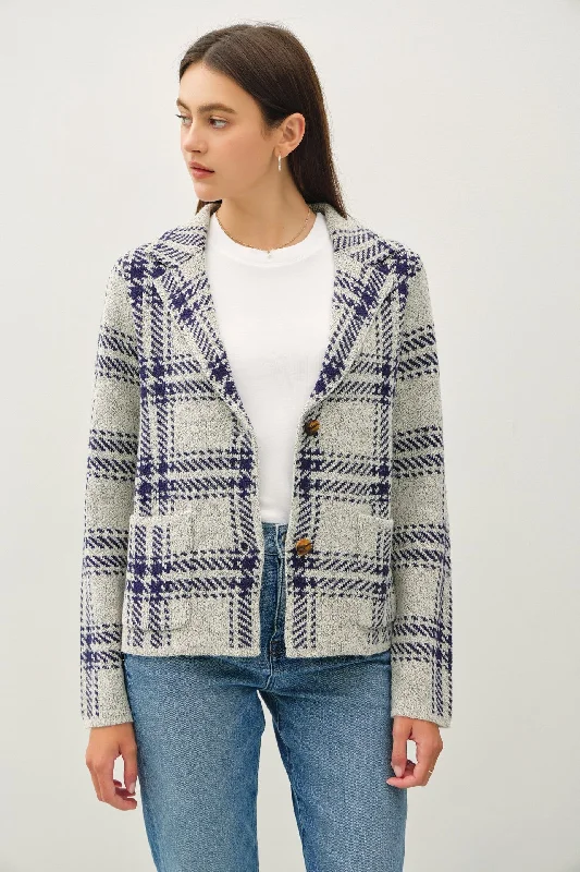 Running Point Cropped Plaid Sweater Jacket Zip Front Button Front Snap Front