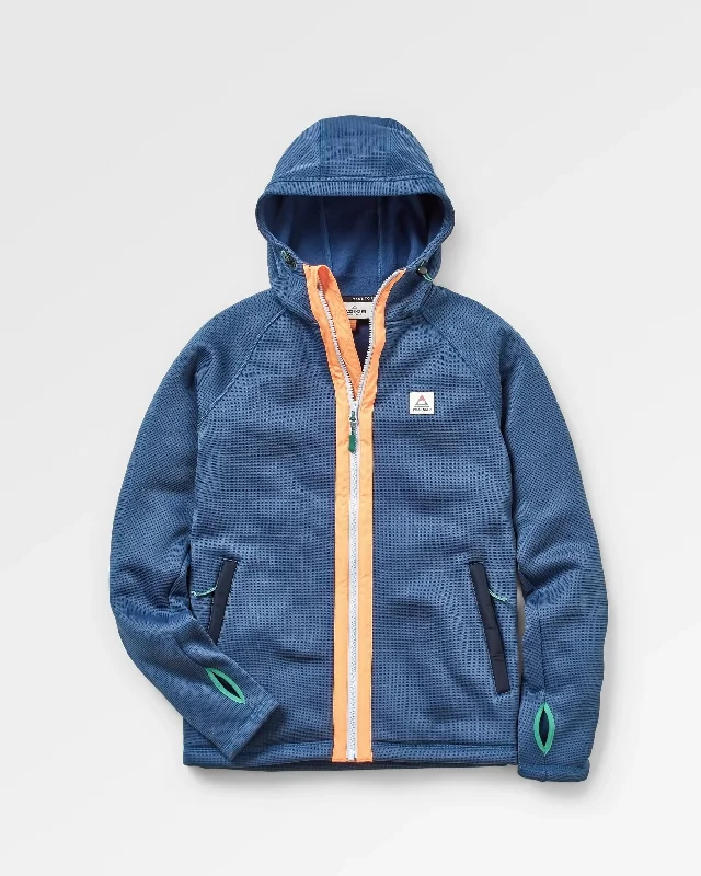 Dark Denim Slope Hooded Recycled Fleece Hoodie with Mesh Breathable Sporty