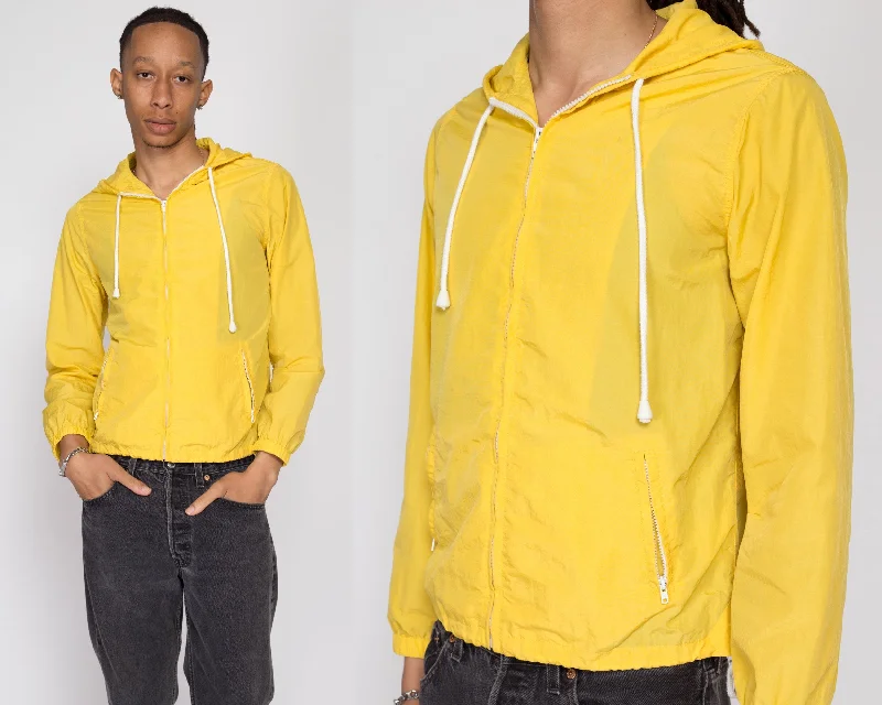 Small Y2K Yellow Hooded Windbreaker Oversized Hoodie Comfort Casual