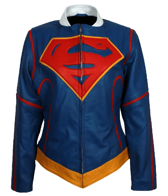 Super Girl Melissa Benoist Blue Leather Jacket | Women's Supergirl Web Series Jacket Hoodie Zip-Up Jacket Button-Up Jacket