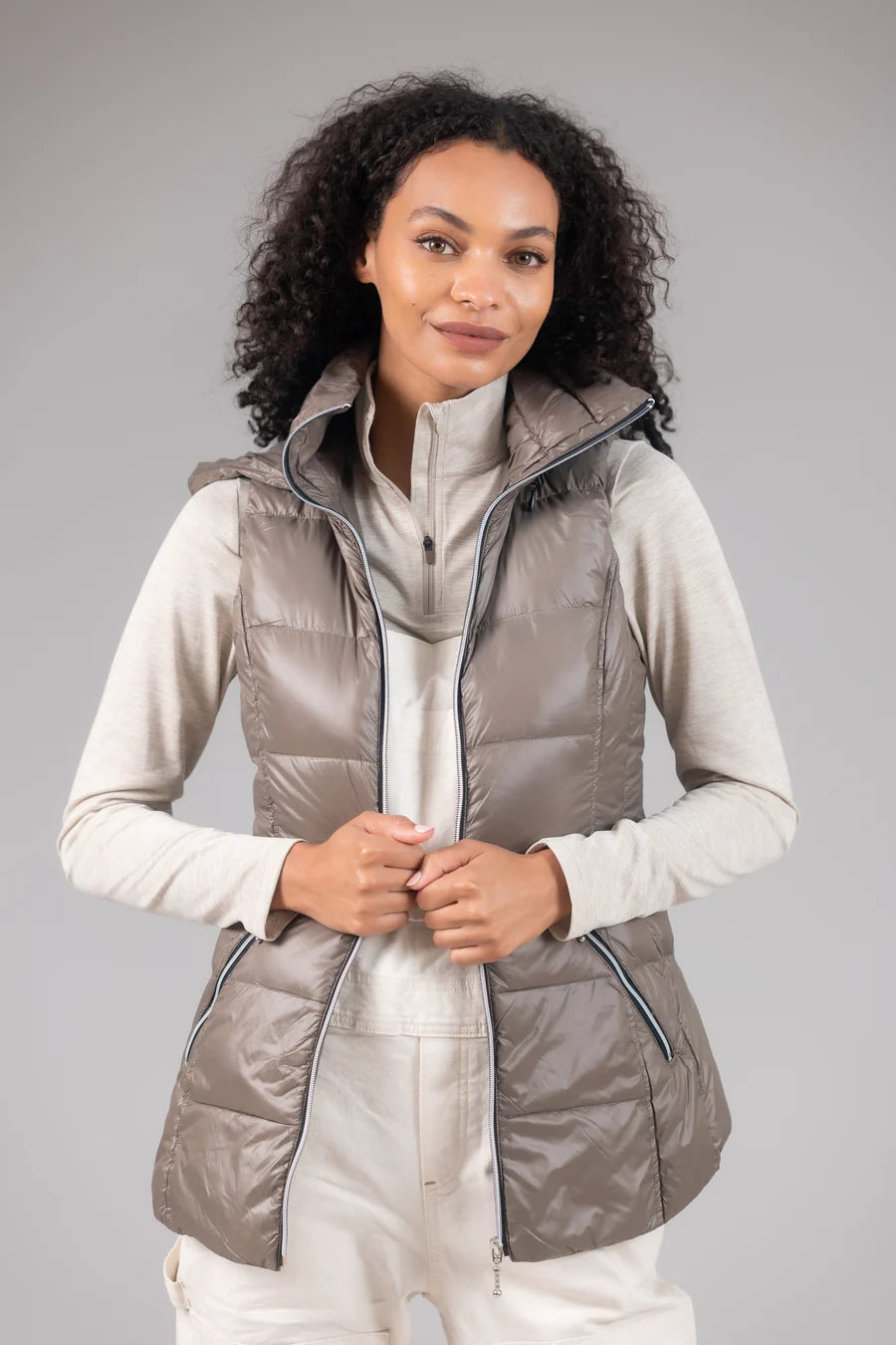 The Hooded Quilted Vest Hoodie with Drawcord Adjustable Secure