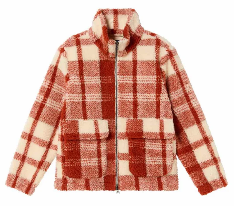 THINKING MU Sophie jacket red picnic checks women Boat Neck Shawl Collar Notched Collar