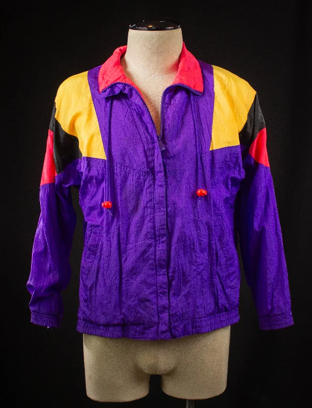 Vintage The Body Co. Nylon Windbreaker Jacket Pink, Purple, and Yellow Large Rayon Fabric Velvet Fabric Corduroy Fabric